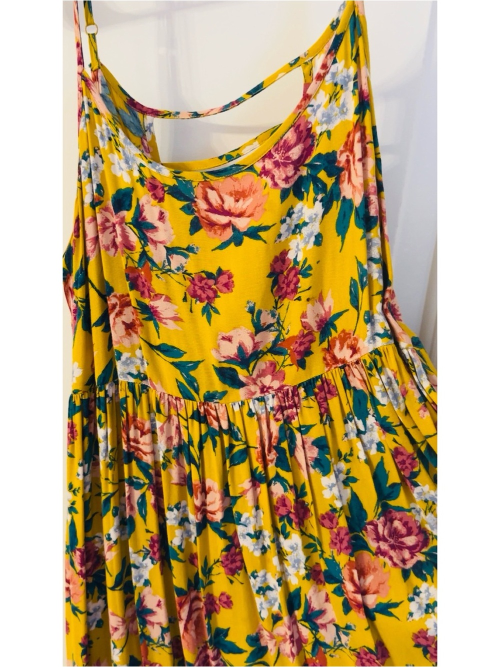 Xhilaration Yellow Floral Dress with Pink & Teal Blooms